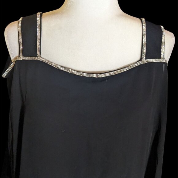 Vintage Glam Goth Glamour Nights Layered Chiffon Cocktail Dress With Rhinestone - Picture 3 of 7